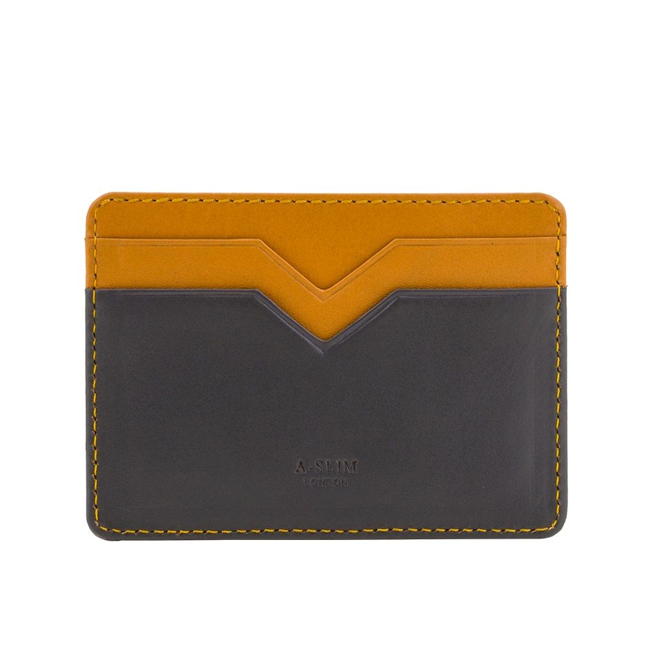 A-SLIM Minimalist Leather Wallet Yaiba - Grey/Yellow